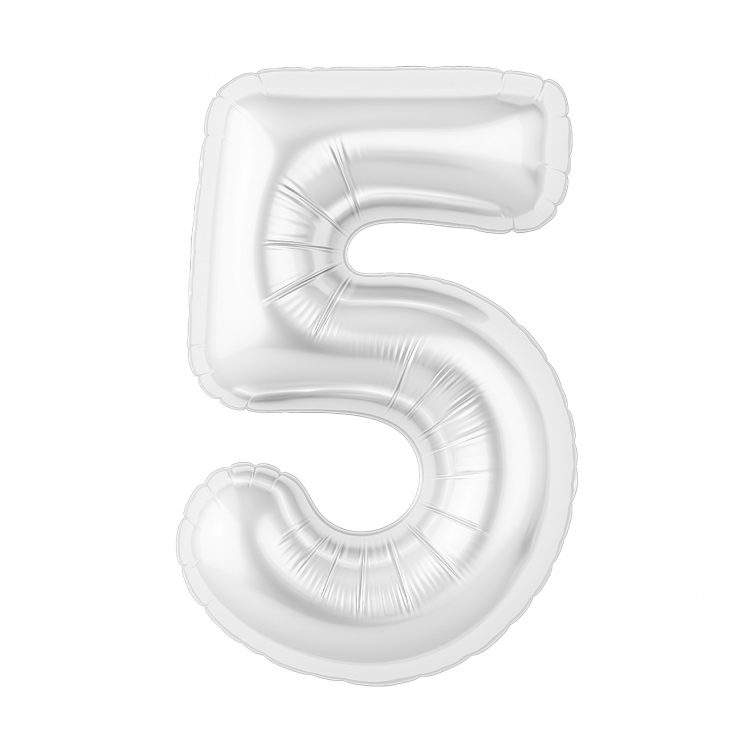 Шар Цифра "5" Slim Белый блеск (в упаковке) 
