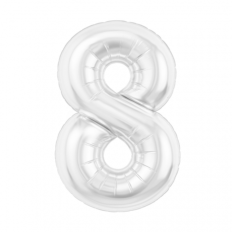 Шар Цифра "8" Slim Белый блеск (в упаковке) 